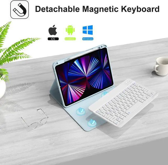 Alt view image 2 of 5 - OYOSUOGG Keyboard Case for iPad Air 11-inch M2/ Air 5th/ 4th Generation, Detachable Bluetooth Keyboard with Pencil Holder 10.9 inch, Folio Smart Case for iPad Air 11 2024 / Pro 11 4th/3rd/2nd/1st Gen
