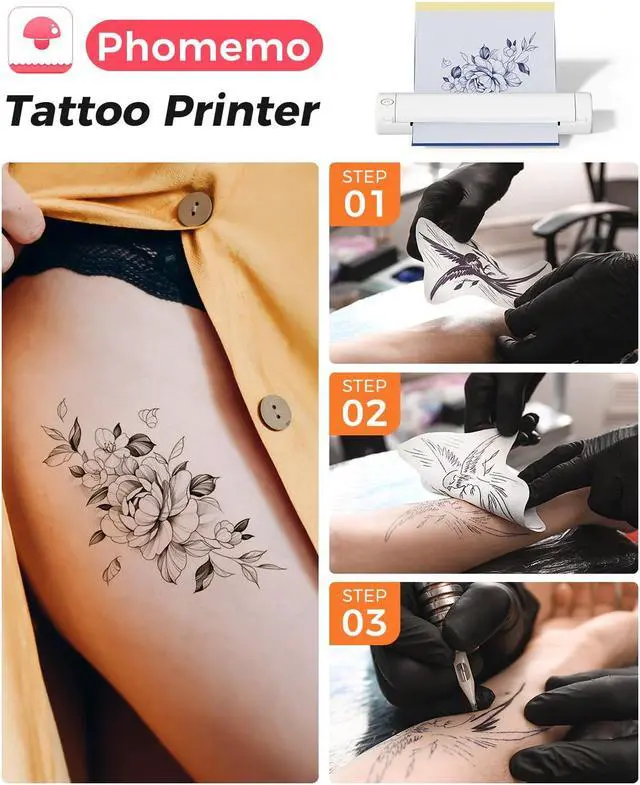 Alt view image 5 of 5 - Phomemo M08F Wireless Tattoo Stencil Printer with Storage Case & 110 PCS Tattoo Stencil Paper, Compatible with Phone, Tablet & PC, Gift for Tattoo Artists, Tattoo Beginners & Tattoo Studio