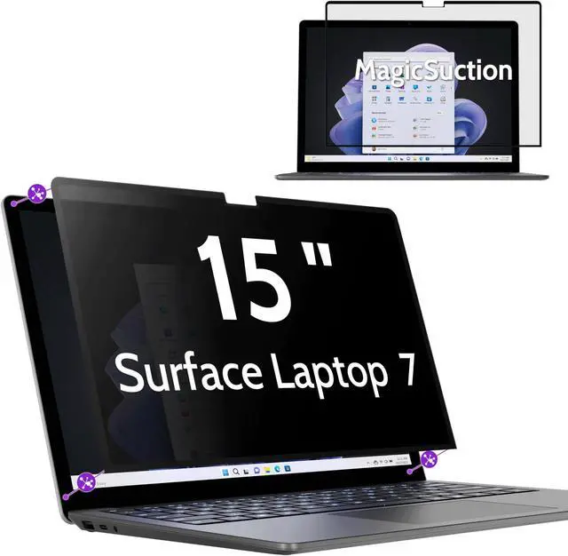 Main image of Peslv Privacy Screen for 15 Inch Surface Laptop 7, MagicSuction Removable Anti Spy Black Protector, Glare Blue Light Filter for Microsoft Laptop Computer Monitor