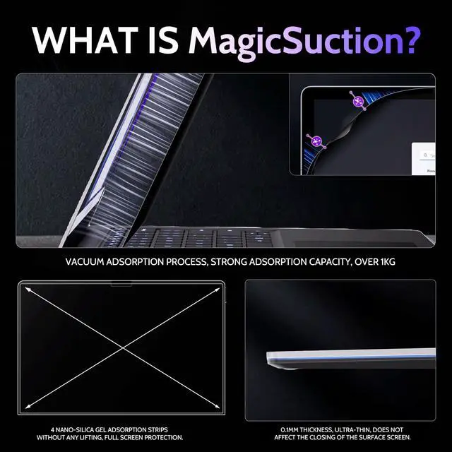 Alt view image 3 of 5 - Peslv Privacy Screen for 15 Inch Surface Laptop 7, MagicSuction Removable Anti Spy Black Protector, Glare Blue Light Filter for Microsoft Laptop Computer Monitor