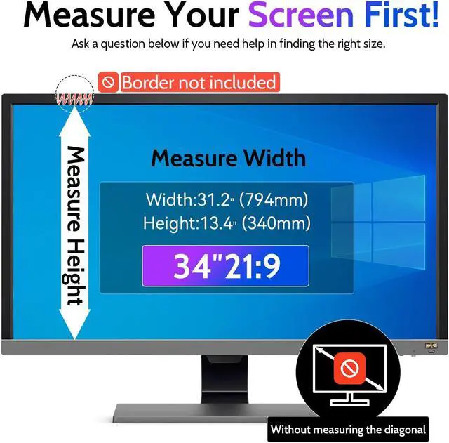 Alt view image 2 of 5 - Peslv Computer Privacy Screen 34 Inch for 21:9 Curved Monitor, Removable 34inch Anti Blue Light Anti Glare Monitor Privacy Filter Shield