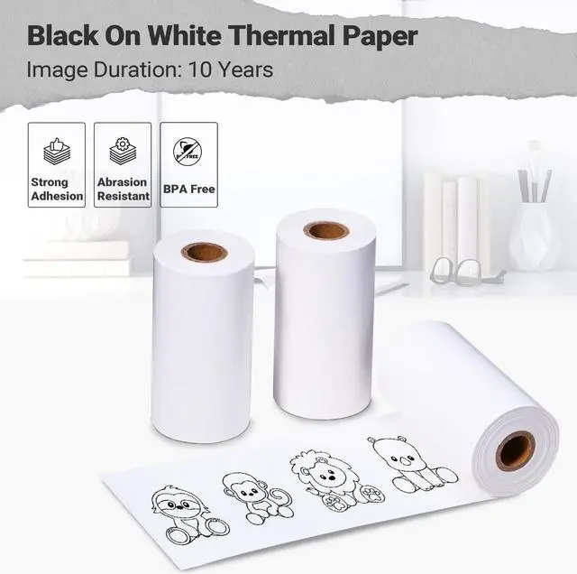 Alt view image 5 of 5 - T02 Receipt Mini Printers + Black On White Paper for Journal, to Do List, 53mm x 6.5m, 3 Rolls, Keep for 10 Years