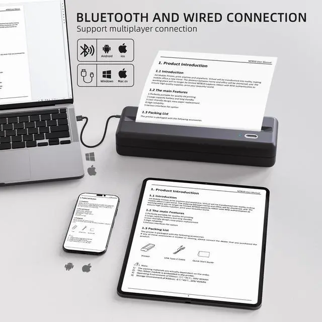 Alt view image 2 of 5 - POOOLITECH Inkless Wireless Printer for Home Offices & Travel, Supports 8" & 4" Thermal Paper Roll, Perfect for iOS Android & Laptops, Compact Printer for Bussiness Trips, No Ink Needed