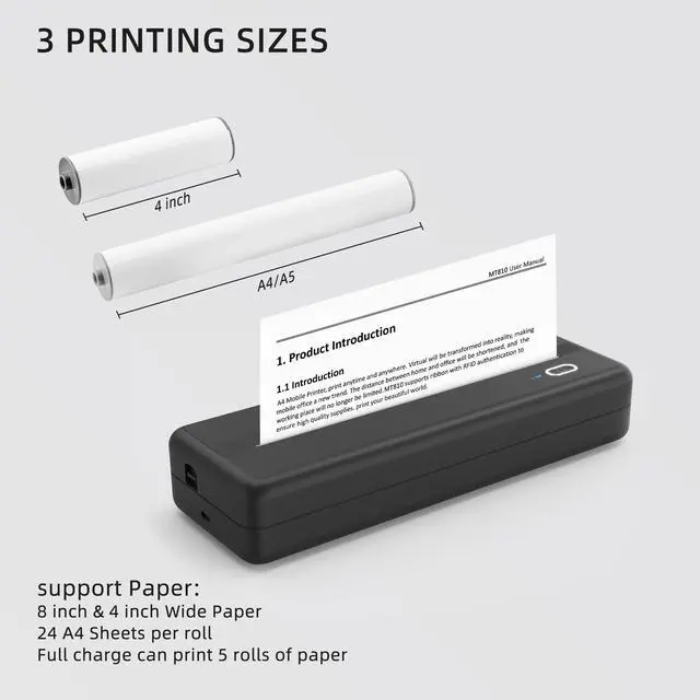 Alt view image 3 of 5 - POOOLITECH Inkless Wireless Printer for Home Offices & Travel, Supports 8" & 4" Thermal Paper Roll, Perfect for iOS Android & Laptops, Compact Printer for Bussiness Trips, No Ink Needed