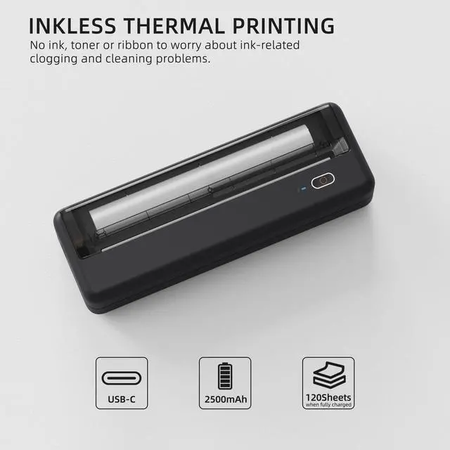 Alt view image 5 of 5 - POOOLITECH Inkless Wireless Printer for Home Offices & Travel, Supports 8" & 4" Thermal Paper Roll, Perfect for iOS Android & Laptops, Compact Printer for Bussiness Trips, No Ink Needed