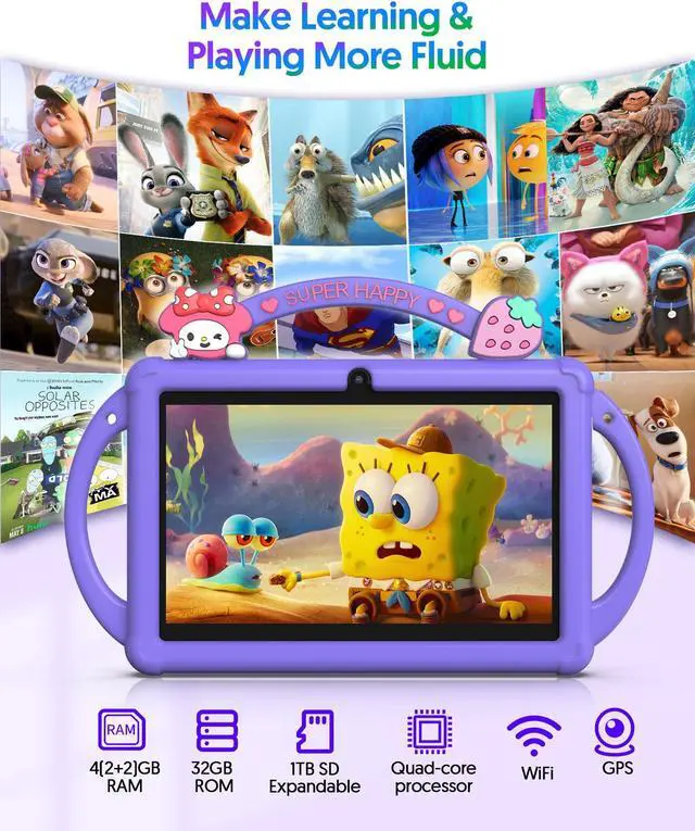 Alt view image 3 of 5 - PUTECCH Kids Tablet 7 inch Android 13 Tablet for Kids 32GB ROM 4GB RAM 1TB Expanded, Quad-Core Toddler Tablet with Shockproof Case, Bluetooth, WiFi, Parental Control, Dual Camera, GPS, Games (Blue)