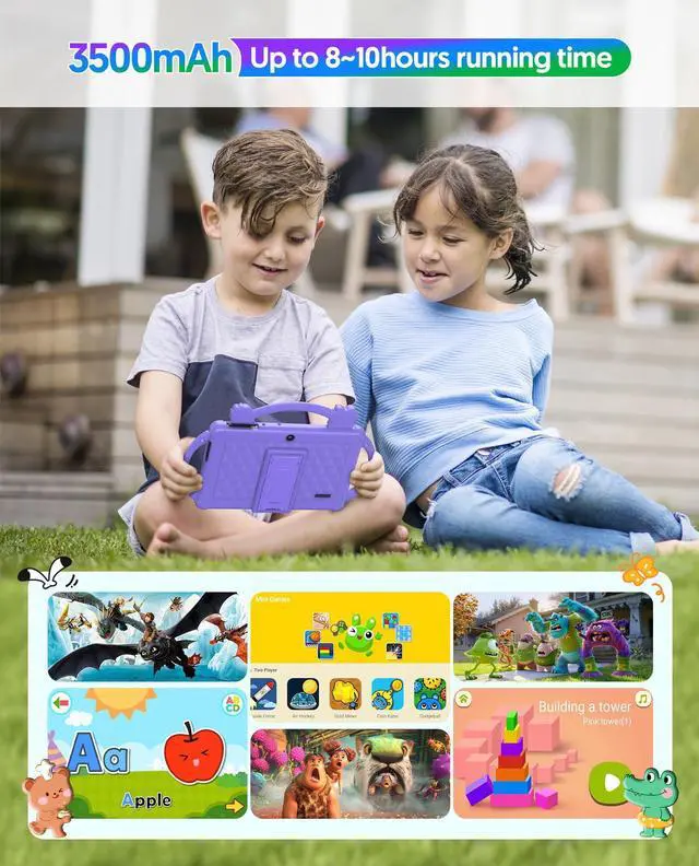 Alt view image 5 of 5 - PUTECCH Kids Tablet 7 inch Android 13 Tablet for Kids 32GB ROM 4GB RAM 1TB Expanded, Quad-Core Toddler Tablet with Shockproof Case, Bluetooth, WiFi, Parental Control, Dual Camera, GPS, Games (Blue)