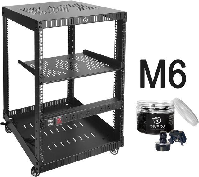 Main image of RIVECO 15U Network Rack with Top Cover 4 Post Floor Rack on Wheels for 19" Equipment & Stereo Gear Including Rack Mount Power Strip & 1PCS 1U Rack Shelf & M6 Screws 50 Sets