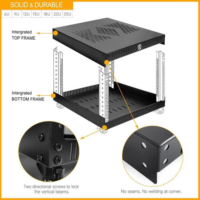 Alt view image 5 of 5 - RIVECO 15U Network Rack with Top Cover 4 Post Floor Rack on Wheels for 19" Equipment & Stereo Gear Including Rack Mount Power Strip & 1PCS 1U Rack Shelf & M6 Screws 50 Sets