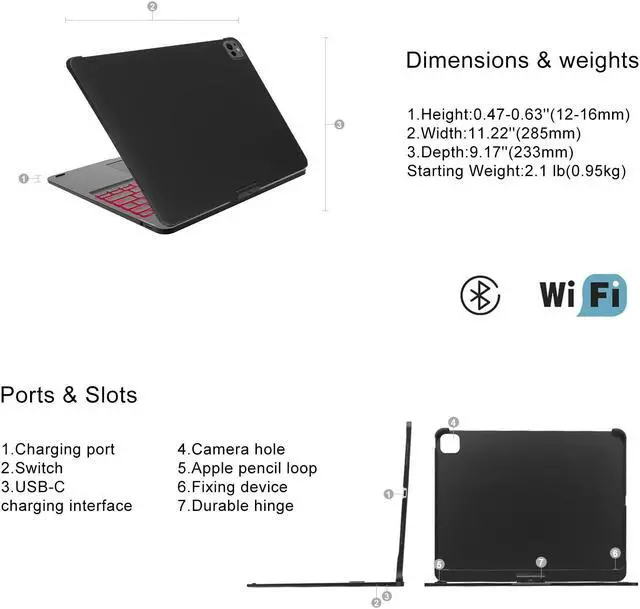 Alt view image 2 of 5 - iPad Pro 13 Inch Case with Keyboard, Magic Keyboard for iPad Pro 13 Case M4 2024, Touch Keyboard Case for iPad 13 Pro with 7 Color Backlit, 360 Rotatable Tablet Pro 13'' Case with Keyboard, Black