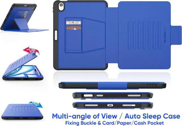 Alt view image 2 of 5 - SEYMAC stock Case for iPad Air 11 inch (M2) 2024/ Air 6th Generation, Auto Sleep/Wake Case with Magnetic Multi-Angles Stand, Card Slot, Blue