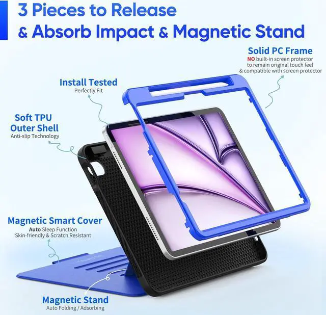 Alt view image 4 of 5 - SEYMAC stock Case for iPad Air 11 inch (M2) 2024/ Air 6th Generation, Auto Sleep/Wake Case with Magnetic Multi-Angles Stand, Card Slot, Blue