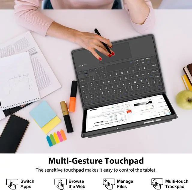 Alt view image 3 of 5 - Galaxy Tab A9 Plus Case with Keyboard, Touch Keypad for Samsung A9+ Tablet 2023, Functional Magic Keyboard for Samsung A9Plus, Pen Holder, Rechargeable Battery, Trackpad Case for A9+ 5G, Black