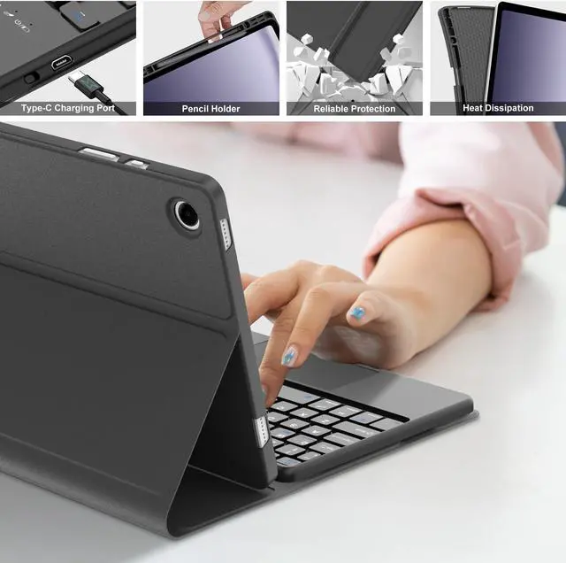 Alt view image 4 of 5 - Galaxy Tab A9 Plus Case with Keyboard, Touch Keypad for Samsung A9+ Tablet 2023, Functional Magic Keyboard for Samsung A9Plus, Pen Holder, Rechargeable Battery, Trackpad Case for A9+ 5G, Black
