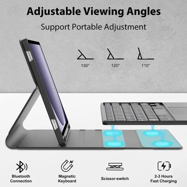 Alt view image 5 of 5 - Galaxy Tab A9 Plus Case with Keyboard, Touch Keypad for Samsung A9+ Tablet 2023, Functional Magic Keyboard for Samsung A9Plus, Pen Holder, Rechargeable Battery, Trackpad Case for A9+ 5G, Black