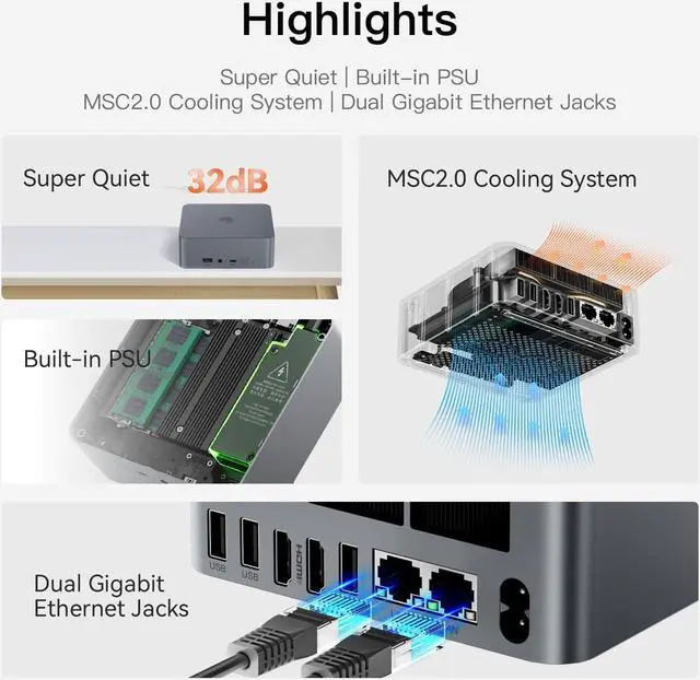 Alt view image 3 of 5 - Beelink Mini PC, AMD Ryzen 7 5825U(6nm, 8C/16T) up to 4.5GHz, Mini Computer 16GB DDR4 RAM 500GB PCIe3.0x4 SSD, Micro PC 4K@60Hz Dual HDMI Display/WiFi6/BT5.2/Office/Home/HTPC/W-11 Pro
