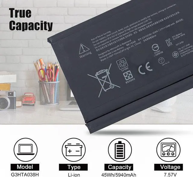 Alt view image 2 of 5 - G3HTA038H Battery for Microsoft Surface Pro 5th (Model 1796, 2017),Surface Pro 6(Model 1807/1809/1796, 2018) 12.3" 2-in-1, Core i5 i7 m3 Series with Tools For surface pro 5 battery DYNM02 7.57V 45Wh