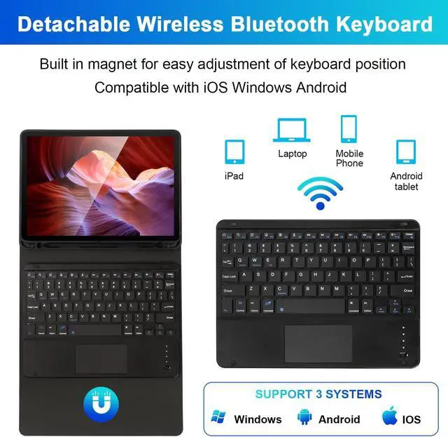 Alt view image 4 of 5 - SOPPY Keyboard Case with Touchpad for iPad Air 11-inch (M3 2025 / M2 2024) & Air 5th/4th Gen & iPad Pro 11 inch (1st/2nd/3rd/4th Gen), Detachable Bluetooth Keyboard Cover, Rechargeable, Black