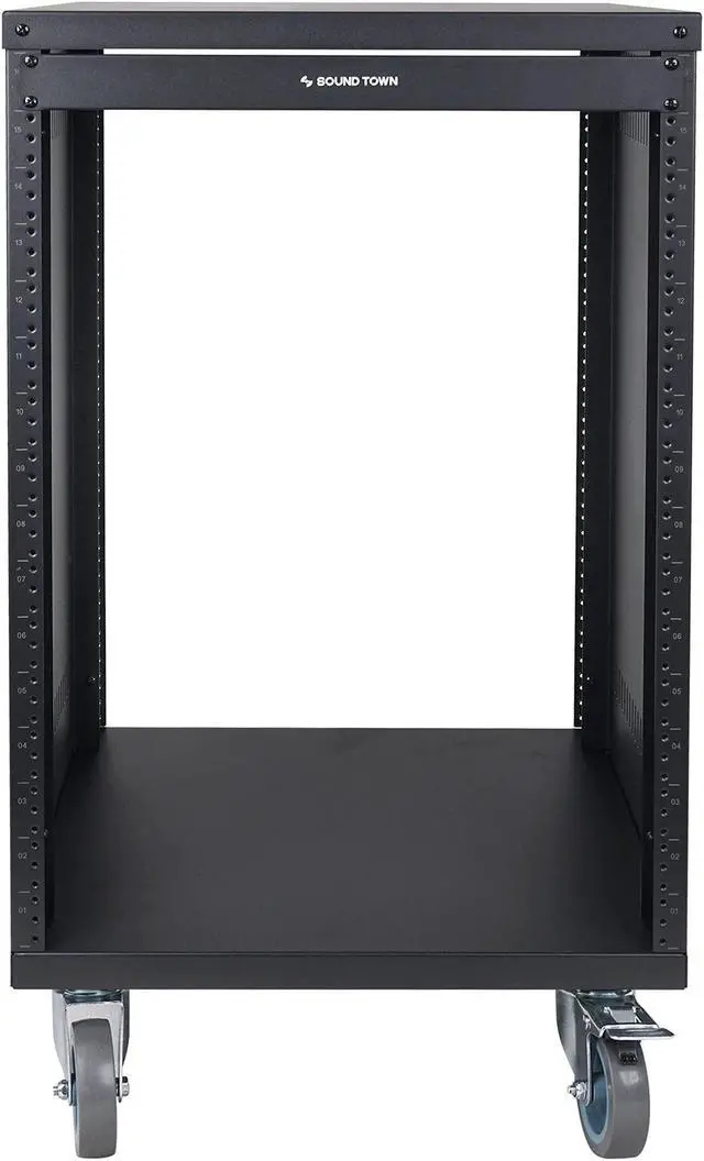 Alt view image 2 of 5 - Sound Town 16U Universal Steel Rack, w/ 3" Locking Casters, Vented Side Panels for Audio Video, Server and Network Equipment (STRK-M16U)