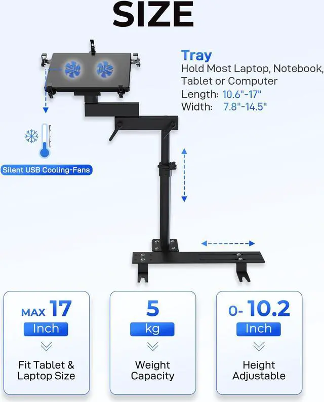 Alt view image 3 of 5 - SPIRRELAB Car Laptop Mount for Vehicle, Trucks, Vans, Adjustable Aluminum No-Drill Laptop Car Holder