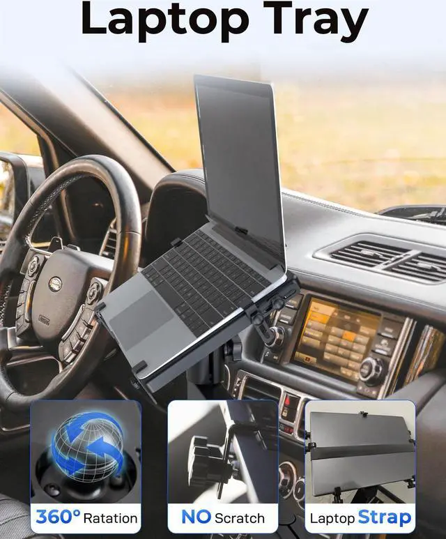 Alt view image 4 of 5 - SPIRRELAB Car Laptop Mount for Vehicle, Trucks, Vans, Adjustable Aluminum No-Drill Laptop Car Holder