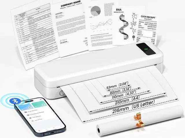 Main image of TATTMUSE Portable Thermal Printer, Bluetooth Portable Printers Wireless for Travel, Small Inkless Mobile Printer for Phone Laptop, Support 8.5'' x 11'' US Letter/A4/4.33''/3.14''/2.08'' Thermal Paper