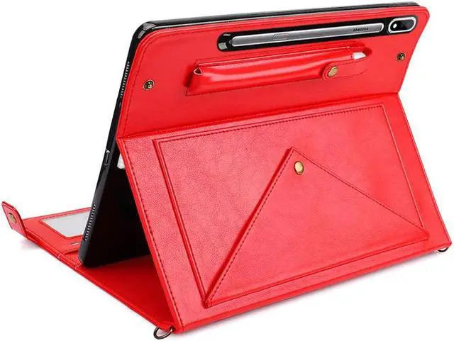 Alt view image 2 of 5 - Case for Samsung Galaxy Tab S10 Ultra/S9 Ultra/S8 Ultra 14.6-inch, Techcircle Folio Stand PU Leather Cover with Hand Strap, Crossbody Case w/Pen Holder Card Slots Envelope Pocket Wallet Case, Red