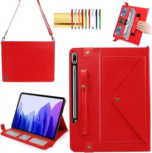 Main image of Case for Samsung Galaxy Tab S10 Ultra/S9 Ultra/S8 Ultra 14.6-inch, Techcircle Folio Stand PU Leather Cover with Hand Strap, Crossbody Case w/Pen Holder Card Slots Envelope Pocket Wallet Case, Red