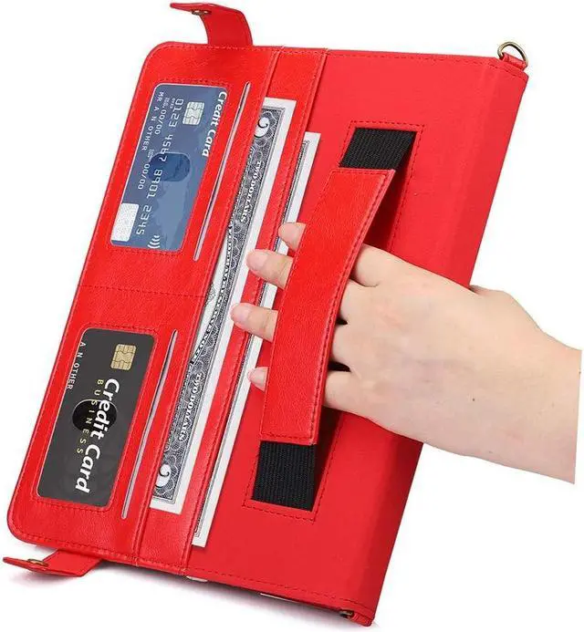 Alt view image 5 of 5 - Case for Samsung Galaxy Tab S10 Ultra/S9 Ultra/S8 Ultra 14.6-inch, Techcircle Folio Stand PU Leather Cover with Hand Strap, Crossbody Case w/Pen Holder Card Slots Envelope Pocket Wallet Case, Red