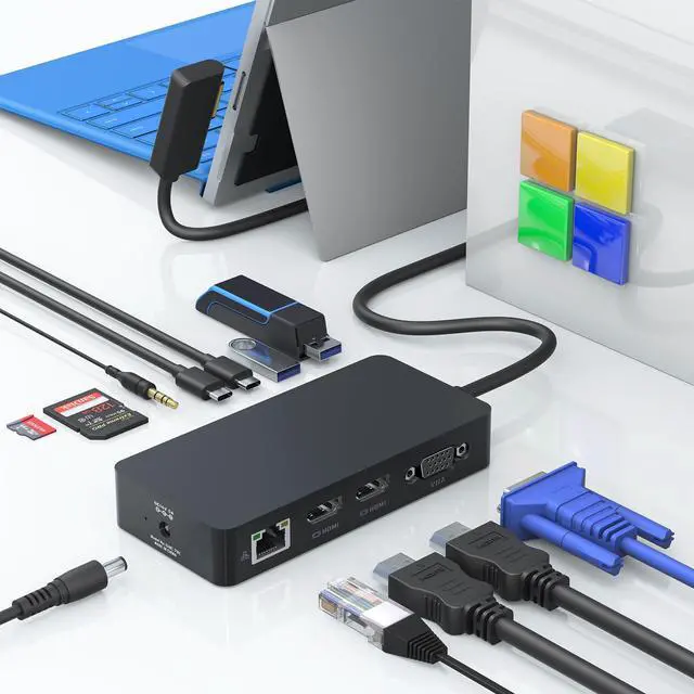 Main image of Microsoft Surface Docking Station - Triple Displays 2 HDMI+VGA, 12 in 1 Surface Dock for Microsoft Surface Pro 11/10/9/8/X/7/6/5/4/3, Surface Laptop 7/6/5/4/3/2/1, Surface Laptop Go 3/2, Surface Book