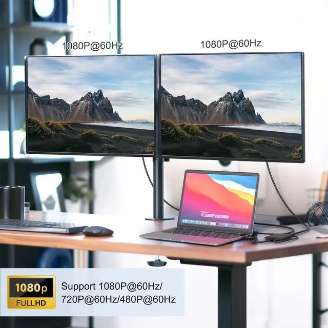 Alt view image 5 of 5 - USB 3.0 to Dual HDMI Adapter - USB C/USB 3.0 to HDMI Splitter Extended Display Dual Monitors with USB 3.0 Port, USB to 2X HDMI Monitors 1080p@60Hz for Laptop Monitor Desktop TV, Mac OS Windows Android