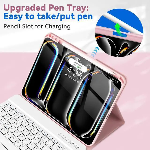 Alt view image 3 of 5 - TQQ Keyboard Case for iPad Pro 13-inch (M4) 2024 - Magnetic Wireless Detachable Keyboard, Stand Folio Cover with Pencil Holder, Thin & Light Compatible with iPad Pro 13 (Pink)