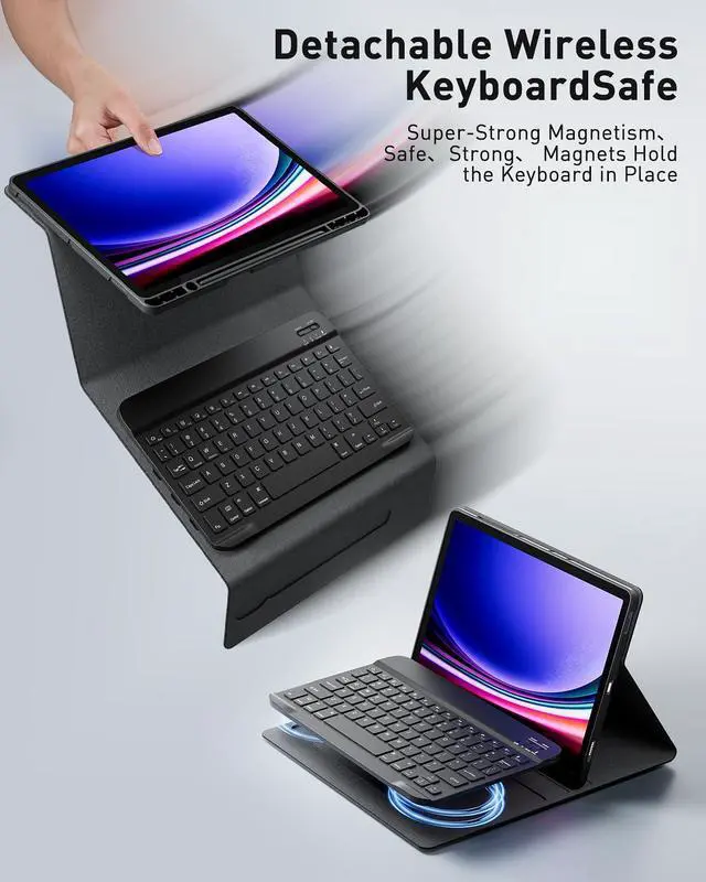 Alt view image 4 of 5 - TUNKARMOR Case Keyboard for Samsung Galaxy Tab A9 Plus / A9+ 11inch 2023 - Mouse and Detachable Magnetic Keyboard, Slim Case with S Pen Holder, Auto Sleep/Wake (Black)