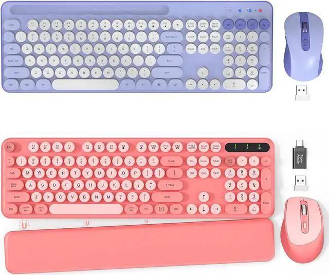 Main image of 2 Pack Wireless Keyboard and Mouse - Cute Typewriter Keyboard with Retro Round Keycaps, Foldable Legs, 2.4GHz Full-Size Keyboard for PC, Laptop, Windows