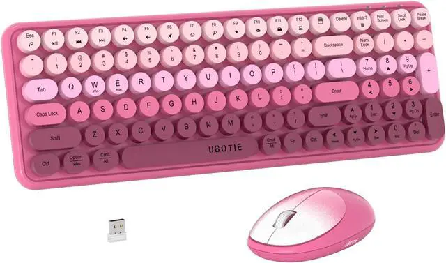 Main image of Wireless Keyboards and Mouse Combos, UBOTIE Colorful Gradient Rainbow Colored Retro Typewriter Flexible Keyboard, 2.4GHz Connection and Optical Mouse(Rosy Gradient)