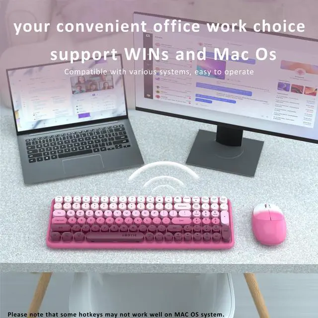 Alt view image 3 of 5 - Wireless Keyboards and Mouse Combos, UBOTIE Colorful Gradient Rainbow Colored Retro Typewriter Flexible Keyboard, 2.4GHz Connection and Optical Mouse(Rosy Gradient)
