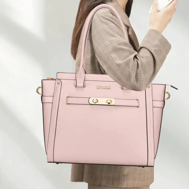 Alt view image 2 of 5 - Laptop Bag for Women,15.6 Inch Multi Pocket Padded Tote Bag, Computer Bags for Women, Light Pink