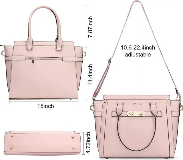 Alt view image 4 of 5 - Laptop Bag for Women,15.6 Inch Multi Pocket Padded Tote Bag, Computer Bags for Women, Light Pink