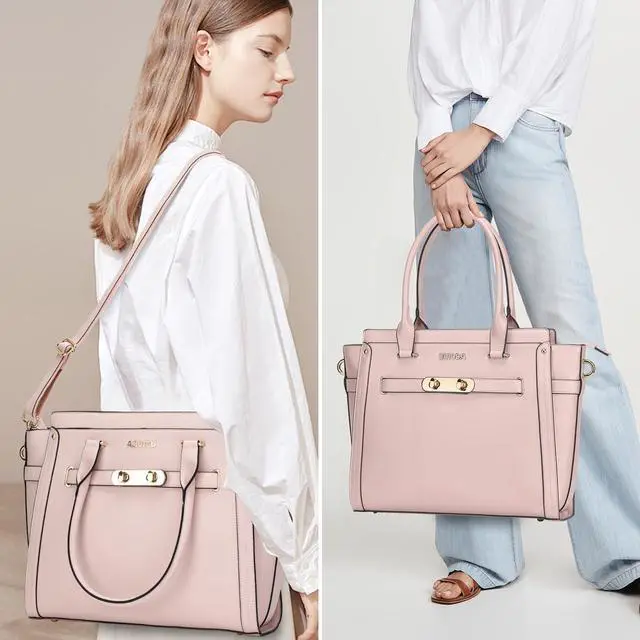 Alt view image 5 of 5 - Laptop Bag for Women,15.6 Inch Multi Pocket Padded Tote Bag, Computer Bags for Women, Light Pink