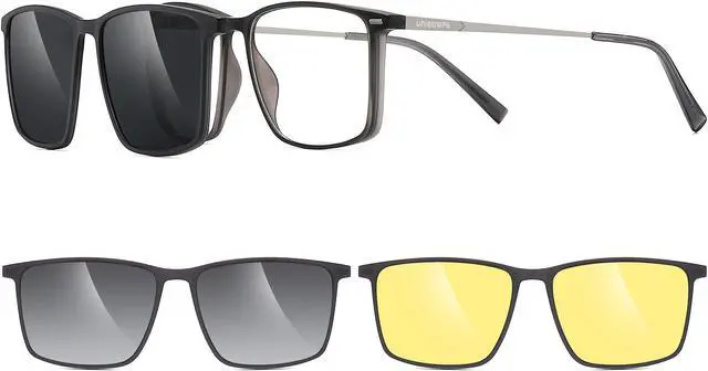 Alt view image 2 of 5 - UNIEOWFA Computer Anti Blue Light Blocking Glasses Men Square With 3Pcs Polarized Magnetic Clip on Sunglasses Gaming Eyeglasses UV Protection Driving Anti Glare
