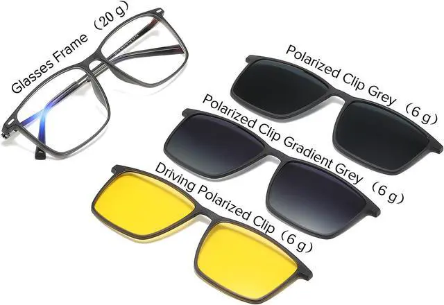 Alt view image 3 of 5 - UNIEOWFA Computer Anti Blue Light Blocking Glasses Men Square With 3Pcs Polarized Magnetic Clip on Sunglasses Gaming Eyeglasses UV Protection Driving Anti Glare