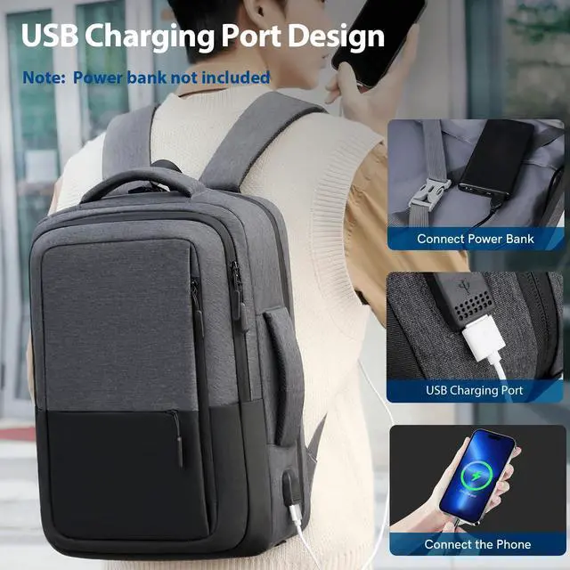 Alt view image 2 of 5 - VGOAL Travel Laptop Backpack, Laptop Bookbag College Backpack Durable Water Proof with USB Charging Port for Men Women (KT0107W-G)