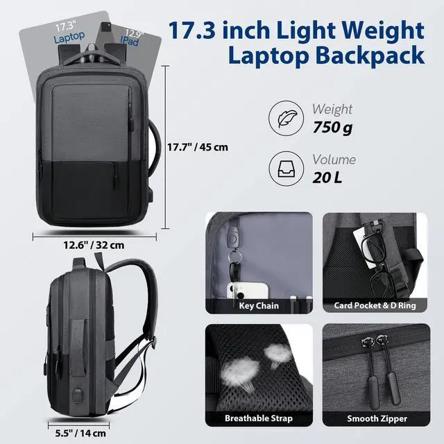 Alt view image 3 of 5 - VGOAL Travel Laptop Backpack, Laptop Bookbag College Backpack Durable Water Proof with USB Charging Port for Men Women (KT0107W-G)