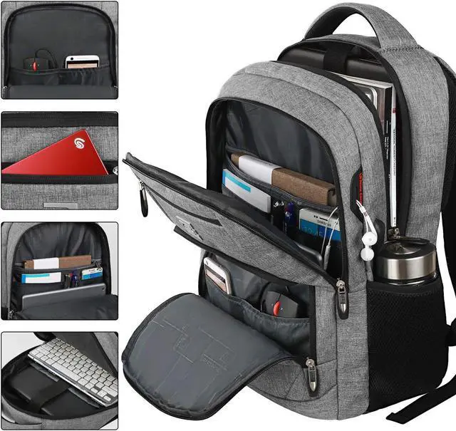 Alt view image 2 of 5 - 17 Inch Laptop Backpack, Business Anti Theft Slim Durable Laptops Backpack with USB Charging Port, Water Resistant College Computer Bag Gifts for Men & Women Fits 15.6 Inch Notebook-Grey