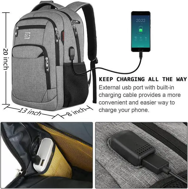 Alt view image 3 of 5 - 17 Inch Laptop Backpack, Business Anti Theft Slim Durable Laptops Backpack with USB Charging Port, Water Resistant College Computer Bag Gifts for Men & Women Fits 15.6 Inch Notebook-Grey