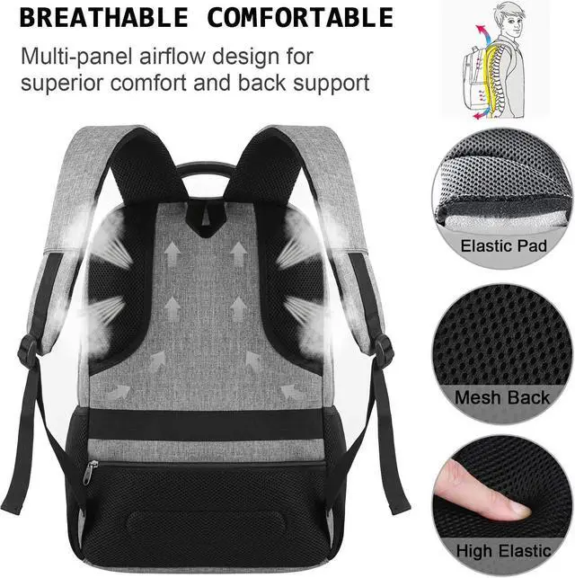 Alt view image 5 of 5 - 17 Inch Laptop Backpack, Business Anti Theft Slim Durable Laptops Backpack with USB Charging Port, Water Resistant College Computer Bag Gifts for Men & Women Fits 15.6 Inch Notebook-Grey