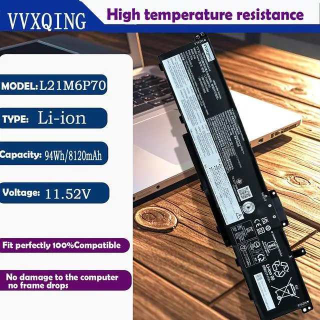Alt view image 2 of 5 - VVXQING L21M6P70 L21L6P70 L21C6P70 L21D6P70 Laptop Battery for Lenovo ThinkPad P16 1st Gen 2022 Series 5B10W51893 5B10W51894 SB10W51994 SB10W51995 SB10W51894 3ICP5/54/90-211.52V 94Wh -2C2 HSTNN-UB7J