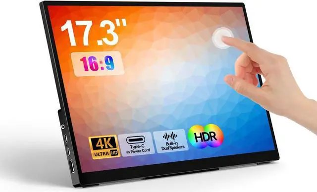 Main image of WCKUN Portable Monitor Touchscreen 17.3 Inch 4K 60Hz 3840x2160 UHD Metal Frame,Travel Monitor with Kickstand& Dual Speaker,USB C, HDMI Plug&Play for Laptop,PC, MAC,Phone,Xbox,PS4/5,Switch,Pi