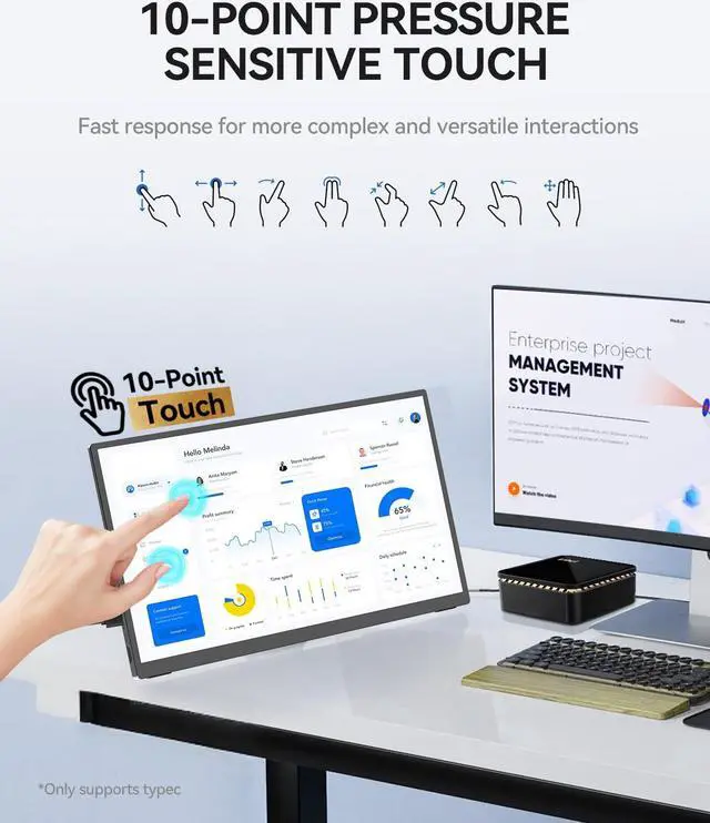 Alt view image 4 of 5 - WCKUN Portable Monitor Touchscreen 17.3 Inch 4K 60Hz 3840x2160 UHD Metal Frame,Travel Monitor with Kickstand& Dual Speaker,USB C, HDMI Plug&Play for Laptop,PC, MAC,Phone,Xbox,PS4/5,Switch,Pi