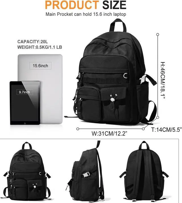 Alt view image 2 of 5 - weradar Black School Backpack For Women Men,Aesthetic College Backpack With Lots of Pockets,Lightweight High School Bag For Teens Girls Boys,Cute Bookbag